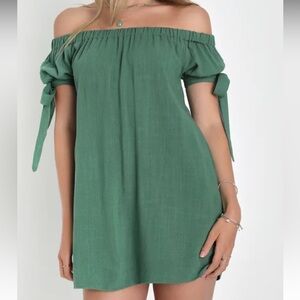 Al Fresco Evenings Olive Green Off-the-Shoulder Dress lulus XS